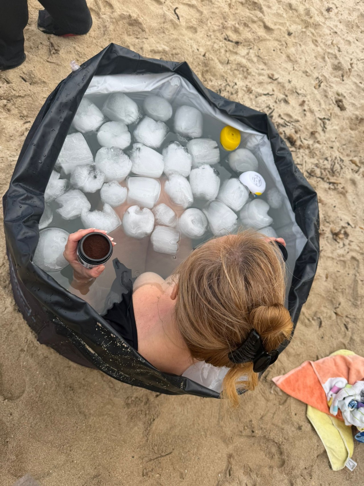 Smelling coffee inside an icebath